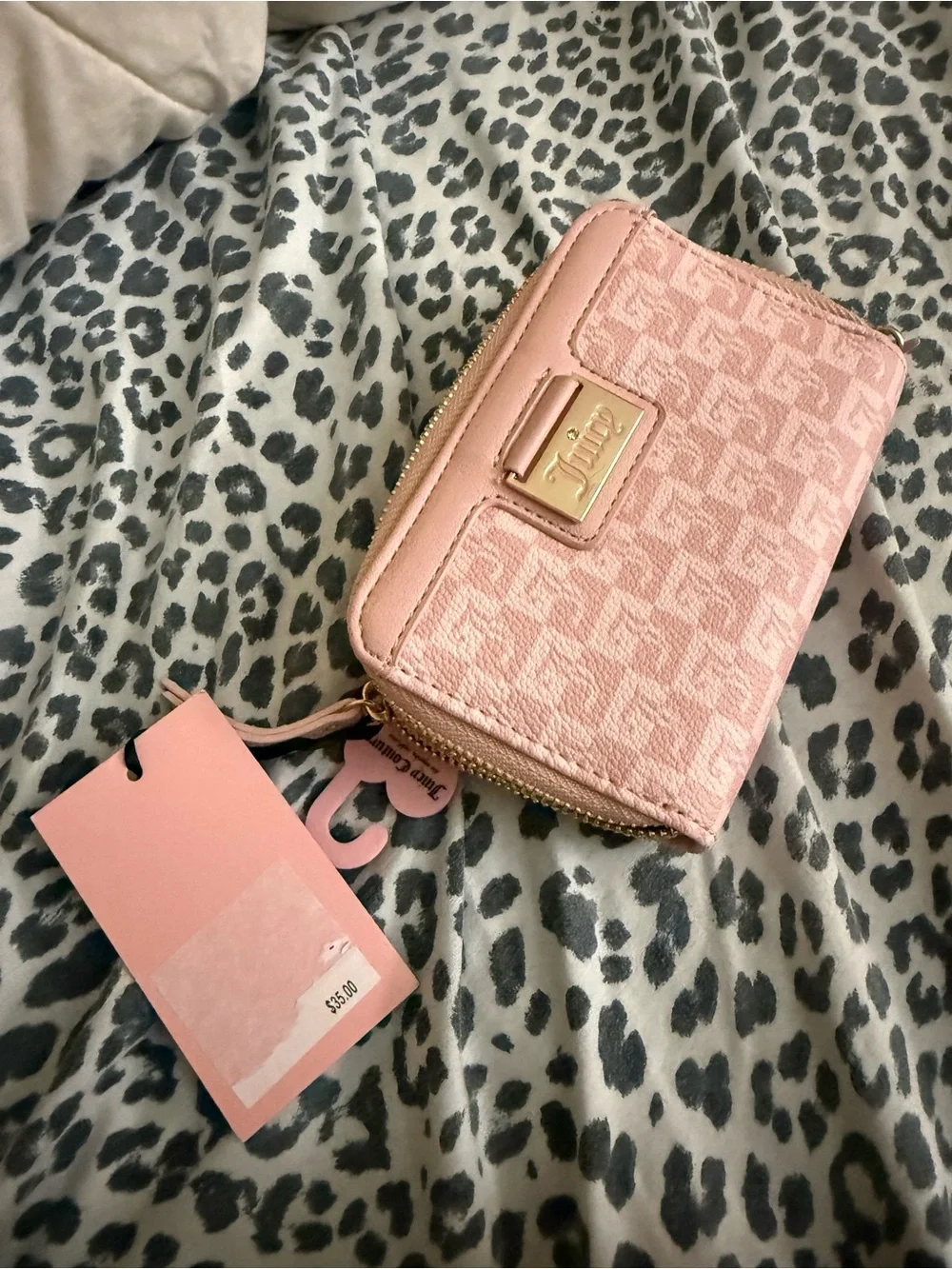 Juicy Couture Blush Pink Zip-Around Compact Wallet with Gold Hardware